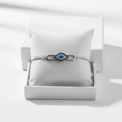 Evil Eye Adjustable Bracelet – Silver Slider Bracelet – Minimalist Protection Jewelry