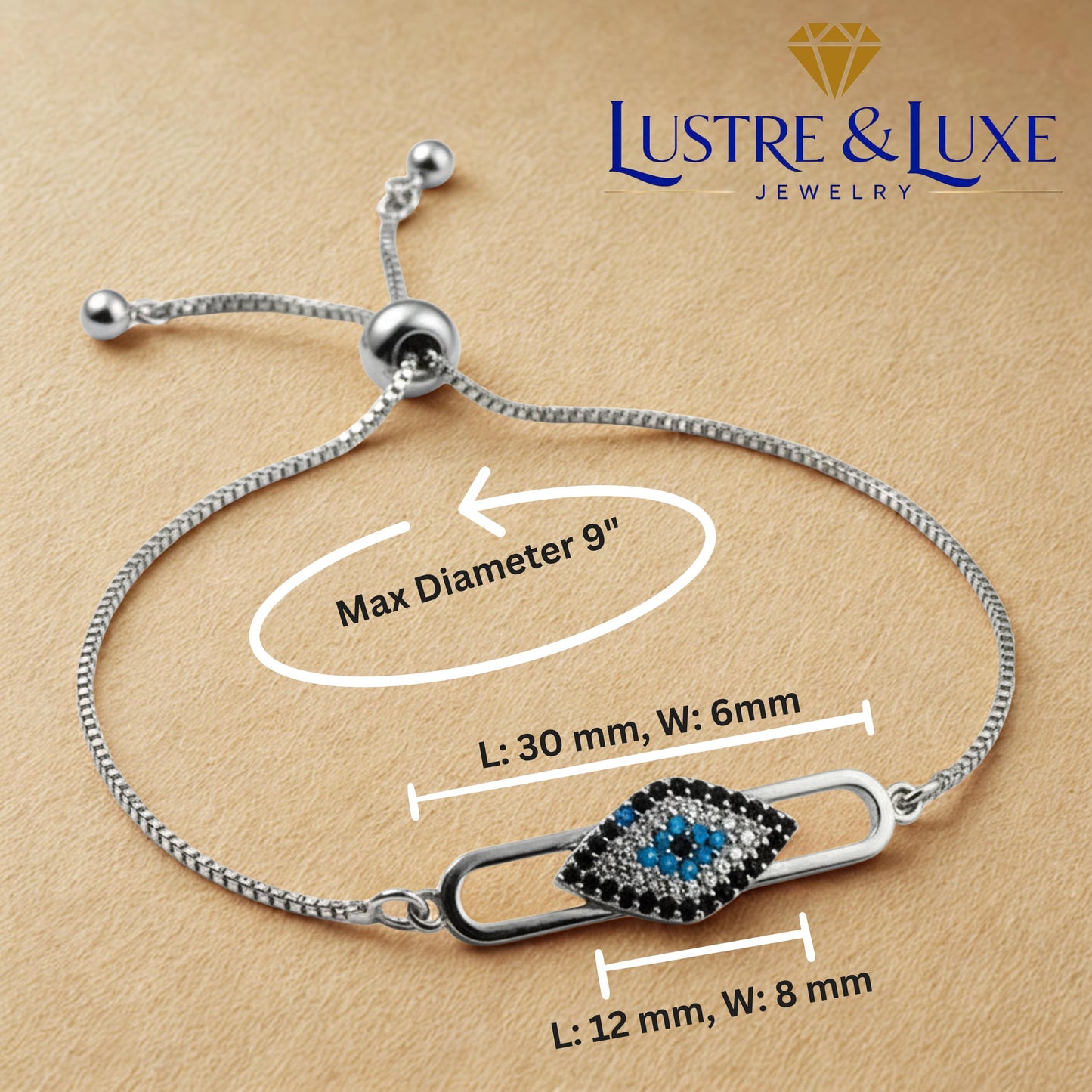 Evil Eye Adjustable Bracelet – Silver Slider Bracelet – Minimalist Protection Jewelry