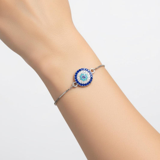 Evil Eye Adjustable Bracelet – Silver Slider Bracelet – Protection Jewelry