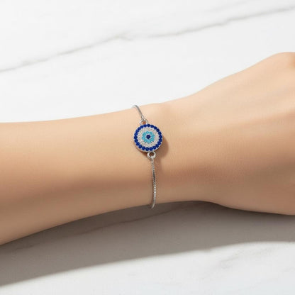 Evil Eye Adjustable Bracelet – Silver Slider Bracelet – Protection Jewelry