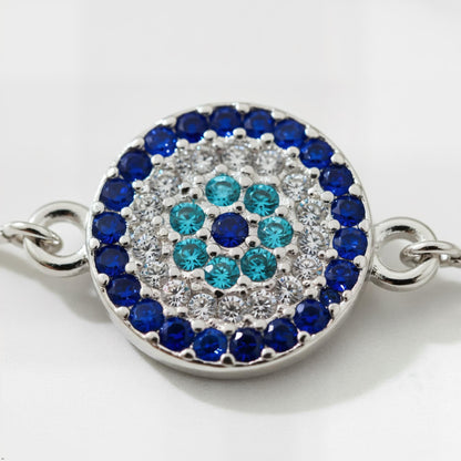 Evil Eye Adjustable Bracelet – Silver Slider Bracelet – Protection Jewelry