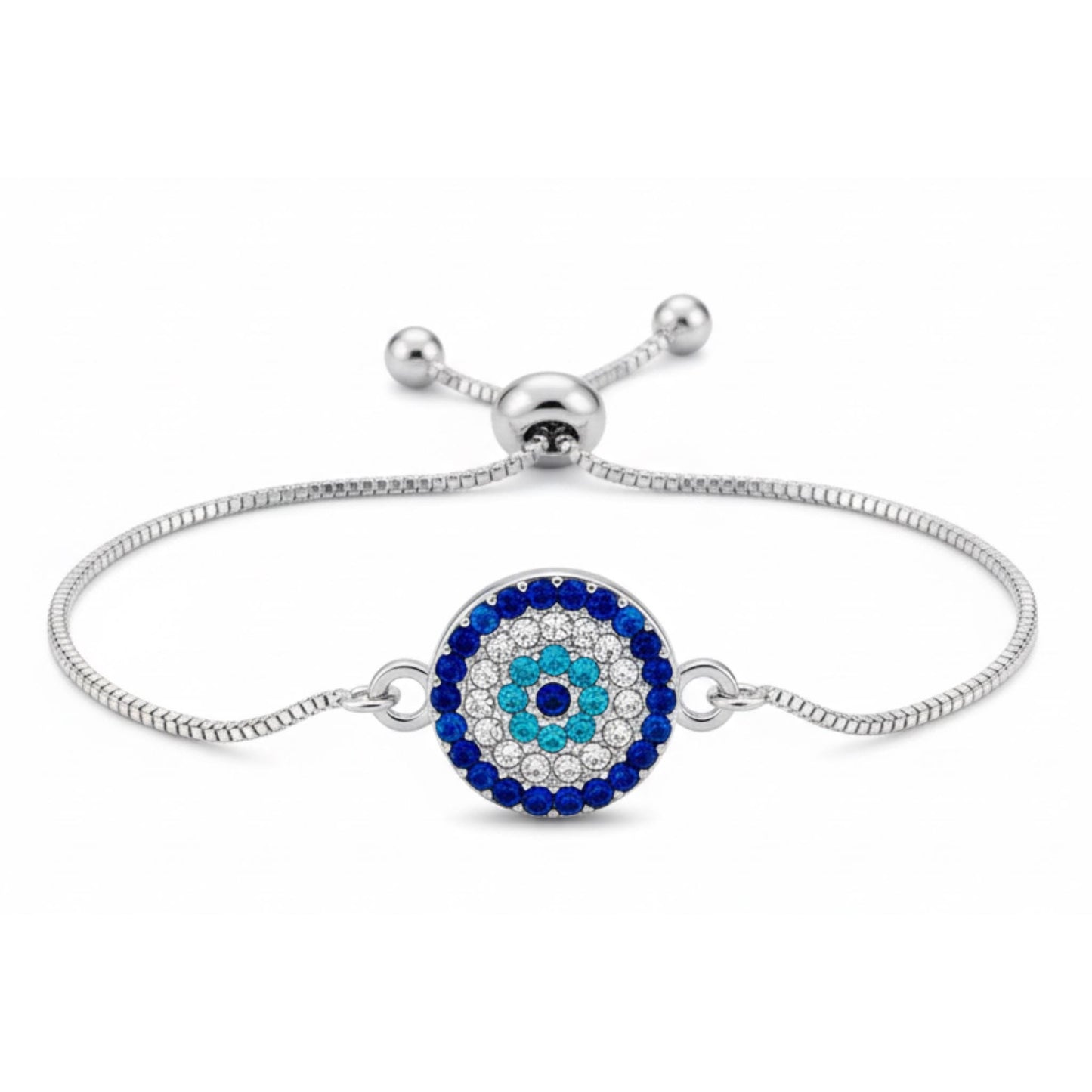 Evil Eye Adjustable Bracelet – Silver Slider Bracelet – Protection Jewelry