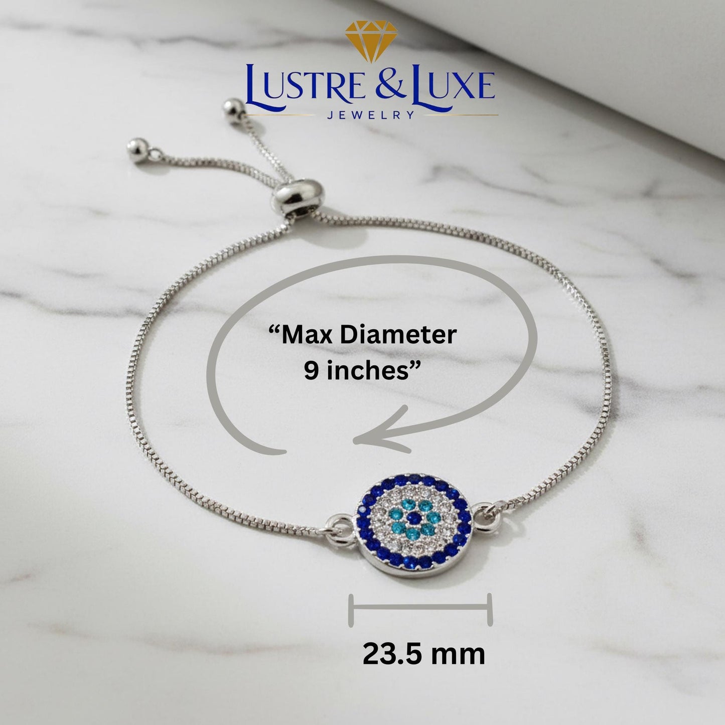 Evil Eye Adjustable Bracelet – Silver Slider Bracelet – Protection Jewelry