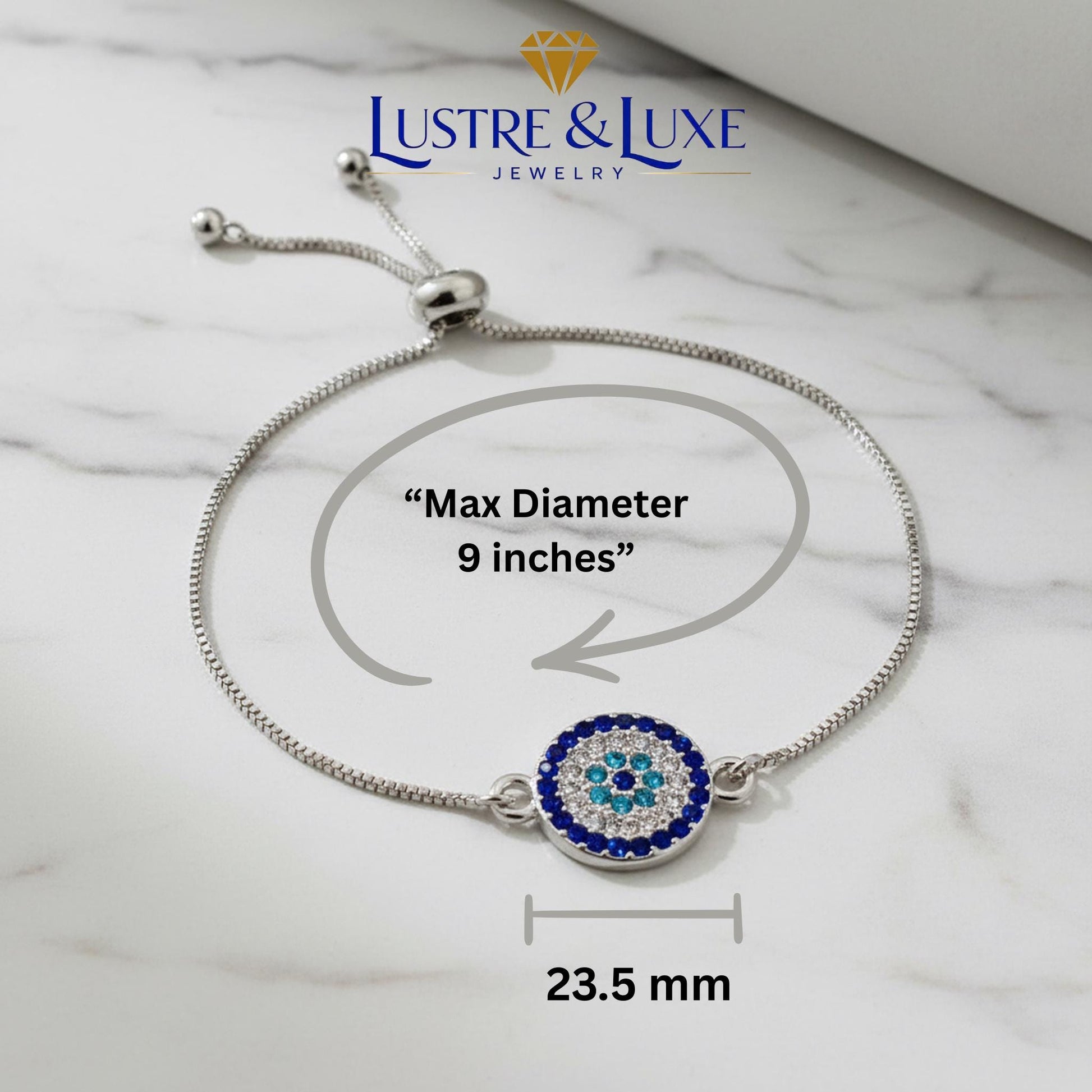 Evil Eye Adjustable Bracelet – Silver Slider Bracelet – Protection Jewelry