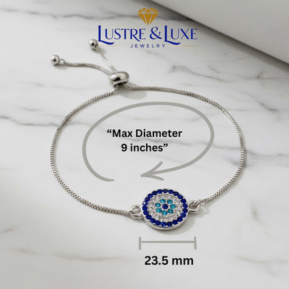 Evil Eye Adjustable Bracelet – Silver Slider Bracelet – Protection Jewelry