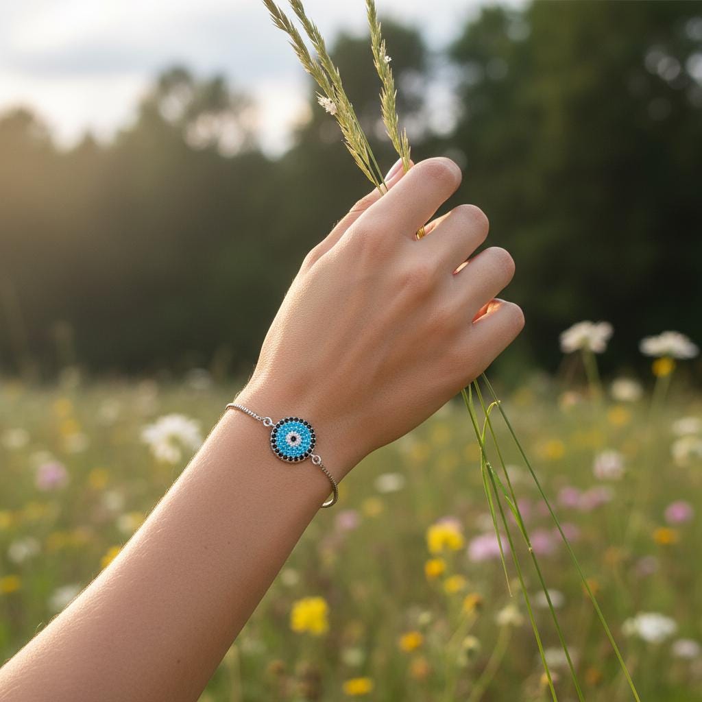 Evil Eye Bracelet – Adjustable Silver Slider Bracelet – Protection Jewelry