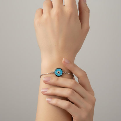 Evil Eye Bracelet – Adjustable Silver Slider Bracelet – Protection Jewelry