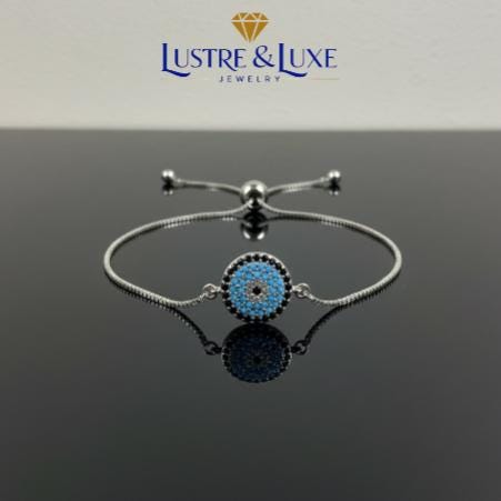 Evil Eye Bracelet – Adjustable Silver Slider Bracelet – Protection Jewelry