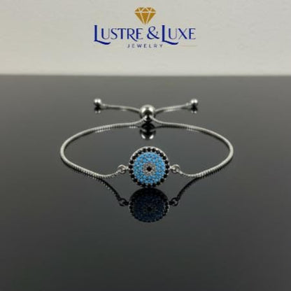 Evil Eye Bracelet – Adjustable Silver Slider Bracelet – Protection Jewelry