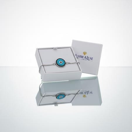 Evil Eye Bracelet – Adjustable Silver Slider Bracelet – Protection Jewelry