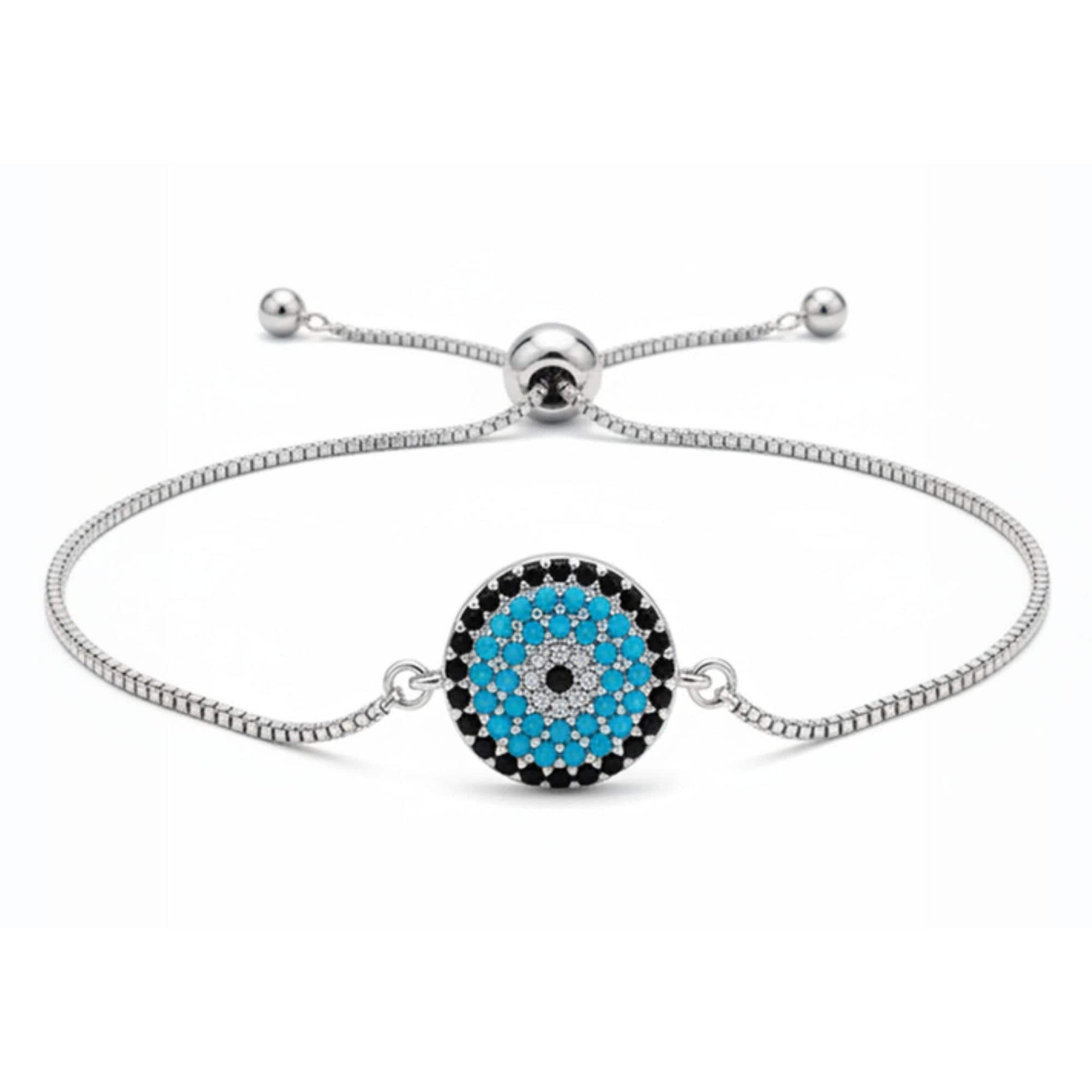 Evil Eye Bracelet – Adjustable Silver Slider Bracelet – Protection Jewelry