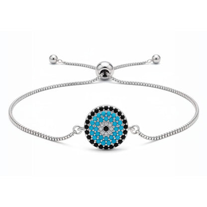 Evil Eye Bracelet – Adjustable Silver Slider Bracelet – Protection Jewelry