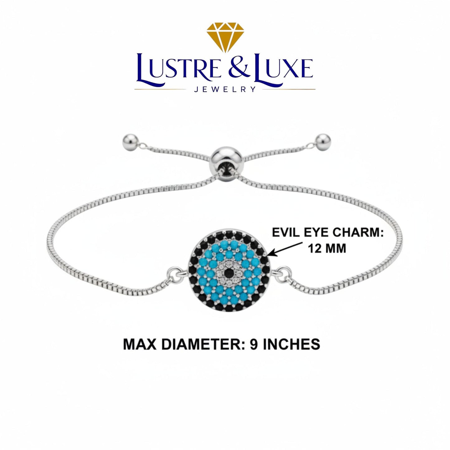 Evil Eye Bracelet – Adjustable Silver Slider Bracelet – Protection Jewelry