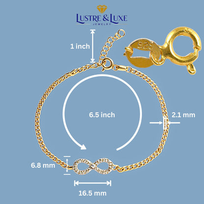 Infinity Bracelet 925 Sterling Silver – 18K Gold Vermeil Curb Chain – Forever Love Bracelet