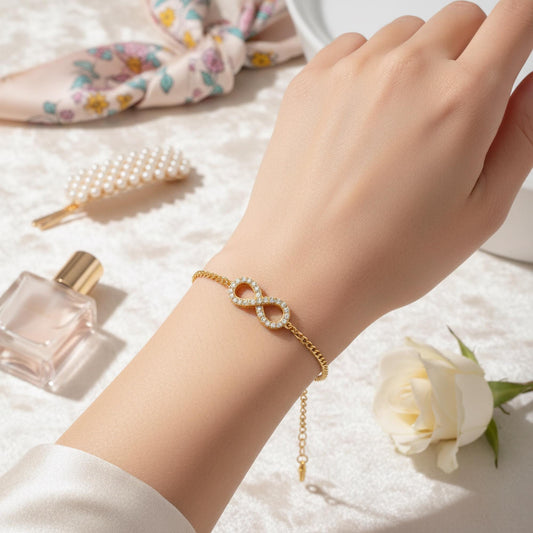 Infinity Bracelet 925 Sterling Silver – 18K Gold Vermeil Curb Chain – Forever Love Bracelet