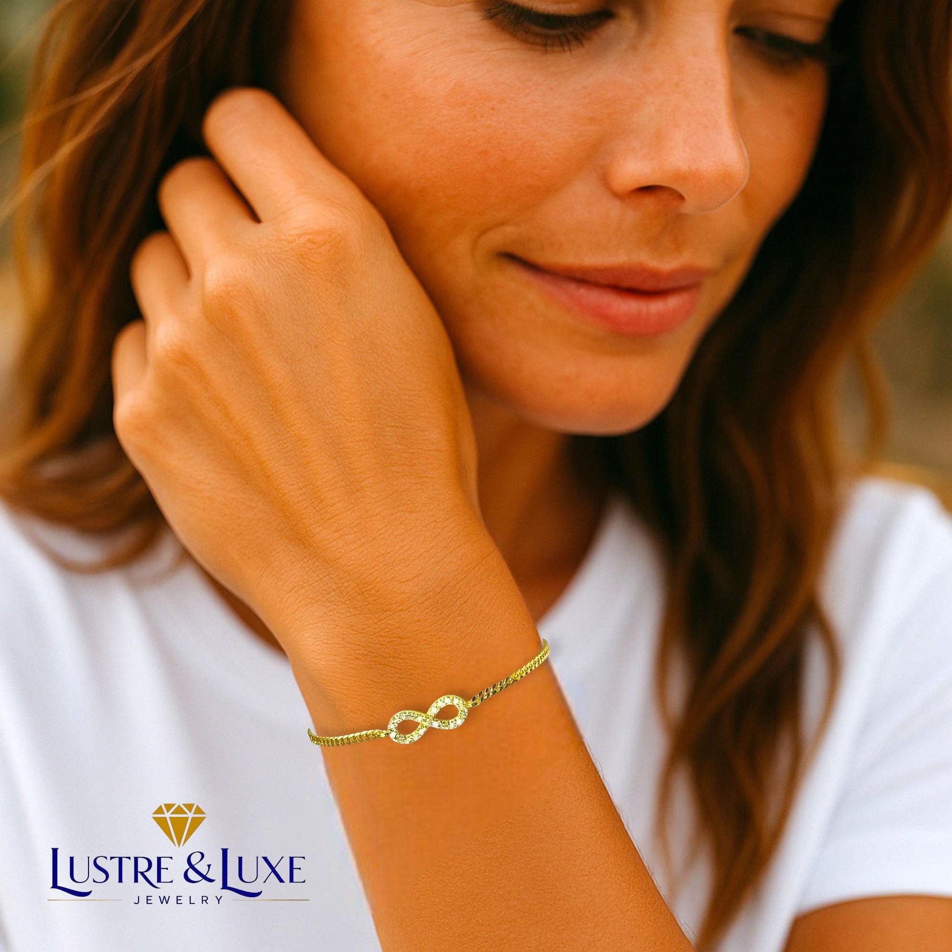 Infinity Bracelet 925 Sterling Silver – 18K Gold Vermeil Curb Chain – Forever Love Bracelet