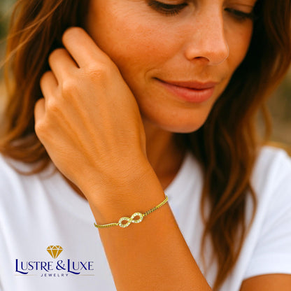 Infinity Bracelet 925 Sterling Silver – 18K Gold Vermeil Curb Chain – Forever Love Bracelet