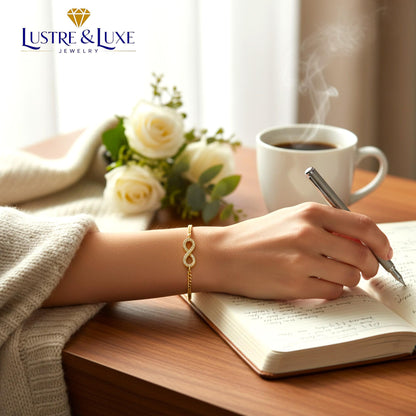 Infinity Bracelet 925 Sterling Silver – 18K Gold Vermeil Curb Chain – Forever Love Bracelet
