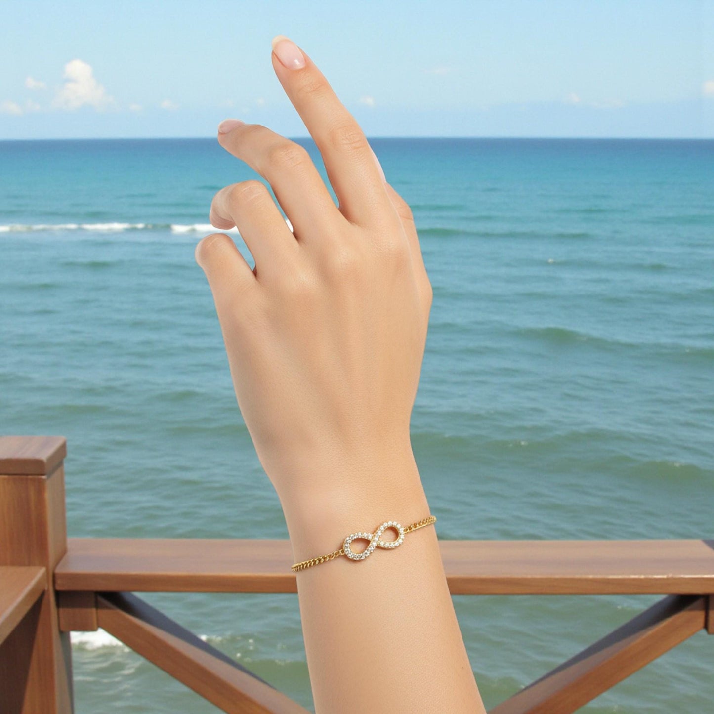 Infinity Bracelet 925 Sterling Silver – 18K Gold Vermeil Curb Chain – Forever Love Bracelet