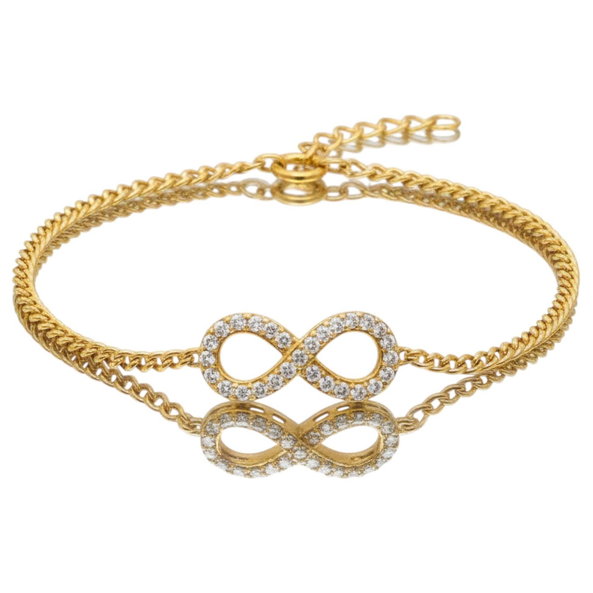 Infinity Bracelet 925 Sterling Silver – 18K Gold Vermeil Curb Chain – Forever Love Bracelet
