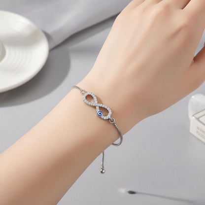 Infinity Evil Eye Bracelet – Adjustable Silver Slider Bracelet – Protection Jewelry