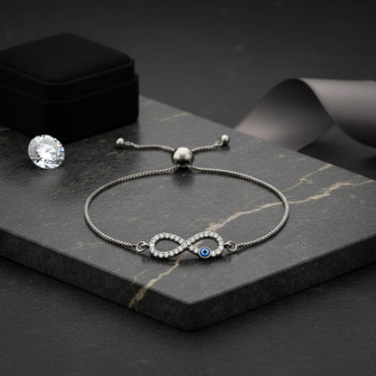 Infinity Evil Eye Bracelet – Adjustable Silver Slider Bracelet – Protection Jewelry