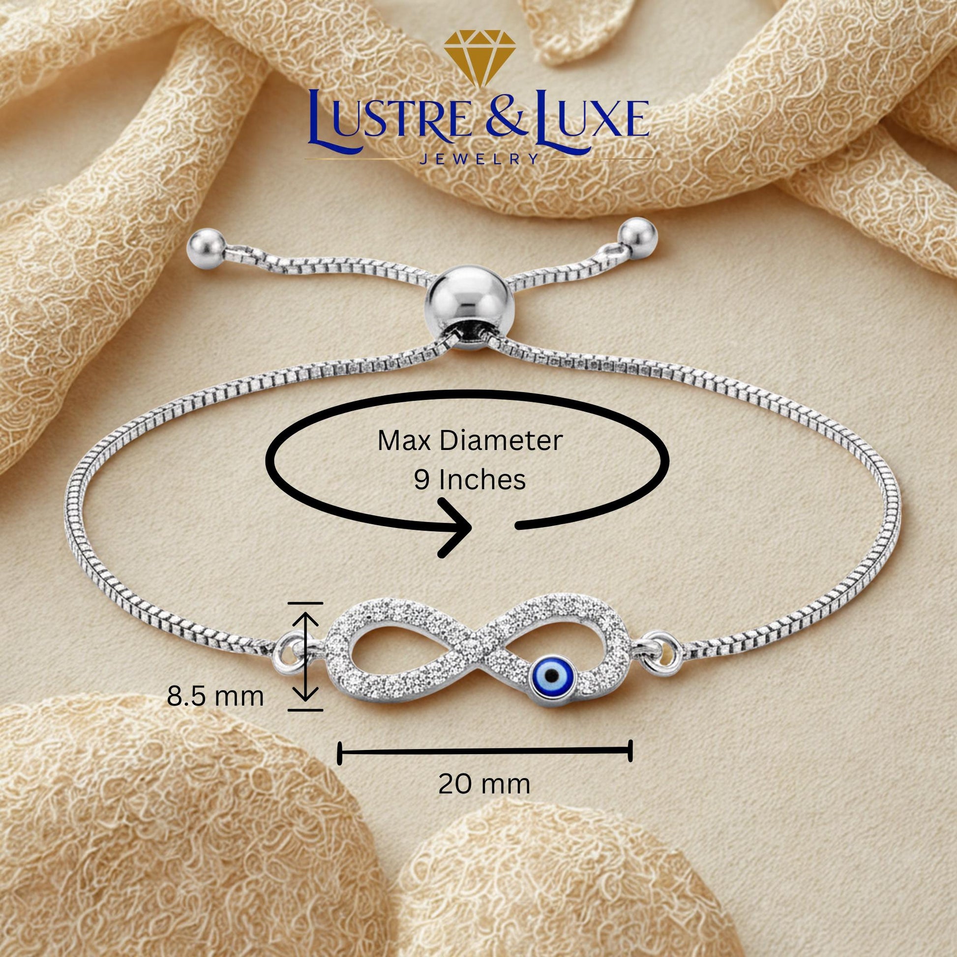 Infinity Evil Eye Bracelet – Adjustable Silver Slider Bracelet – Protection Jewelry