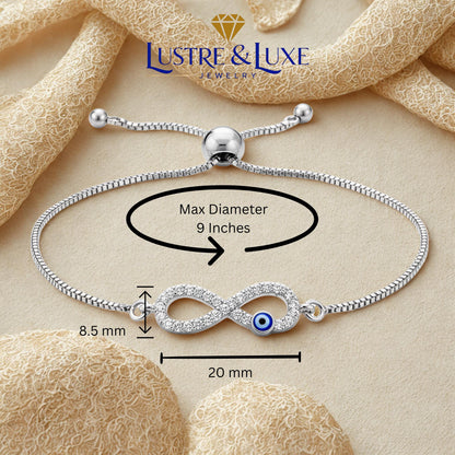Infinity Evil Eye Bracelet – Adjustable Silver Slider Bracelet – Protection Jewelry