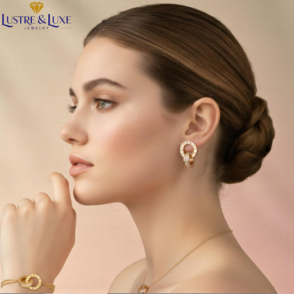 Interlocking Circle Jewelry Set • Stainless Steel Roman Numeral Necklace, Bracelet & Earrings