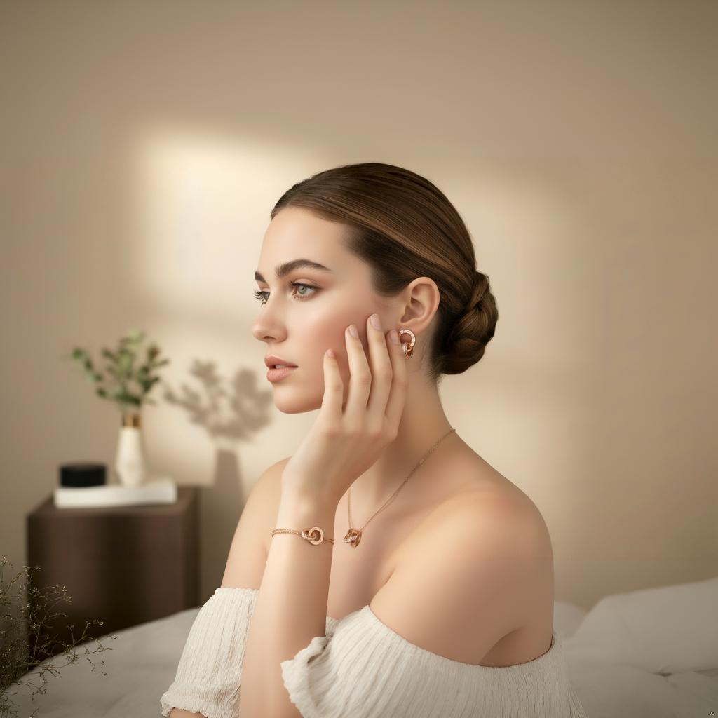 Interlocking Circle Jewelry Set • Stainless Steel Roman Numeral Necklace, Bracelet & Earrings