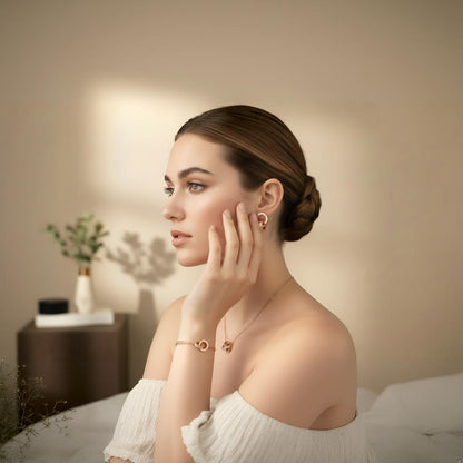 Interlocking Circle Jewelry Set • Stainless Steel Roman Numeral Necklace, Bracelet & Earrings