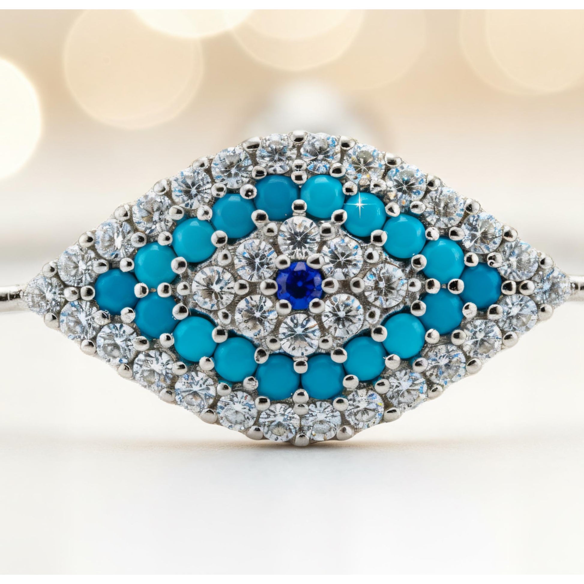 Marquise Evil Eye Adjustable Bracelet – Silver Slider Bracelet – Protection Jewelry