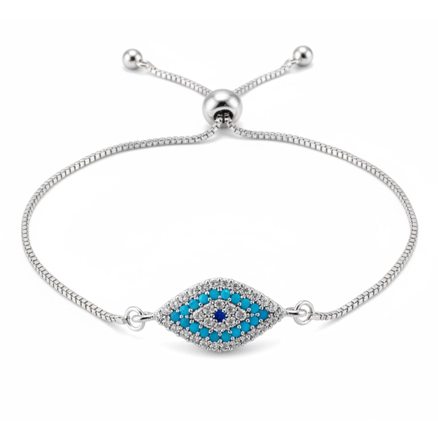 Marquise Evil Eye Adjustable Bracelet – Silver Slider Bracelet – Protection Jewelry
