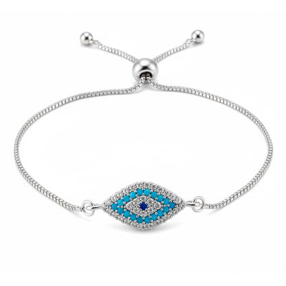 Marquise Evil Eye Adjustable Bracelet – Silver Slider Bracelet – Protection Jewelry