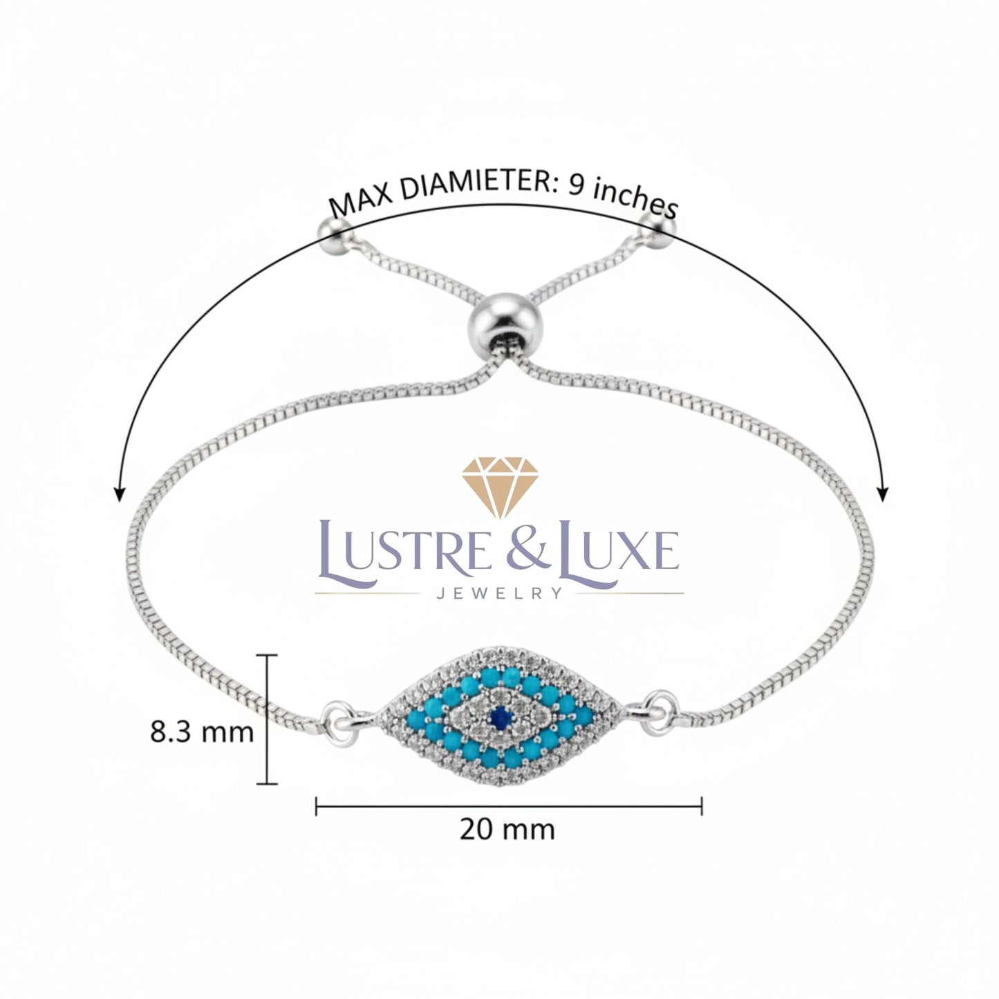 Marquise Evil Eye Adjustable Bracelet – Silver Slider Bracelet – Protection Jewelry