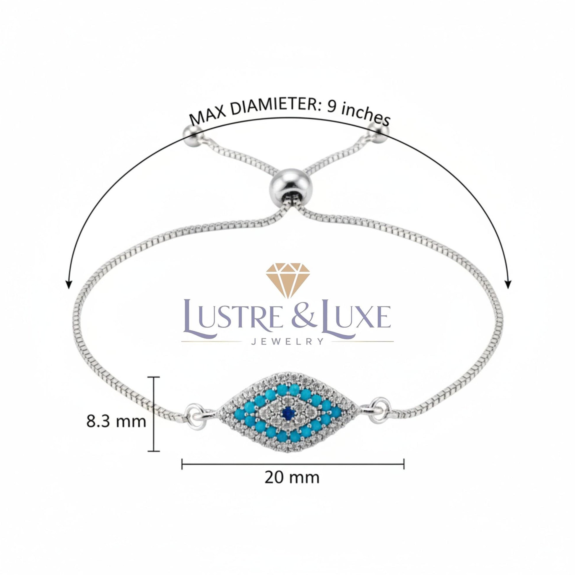 Marquise Evil Eye Adjustable Bracelet – Silver Slider Bracelet – Protection Jewelry