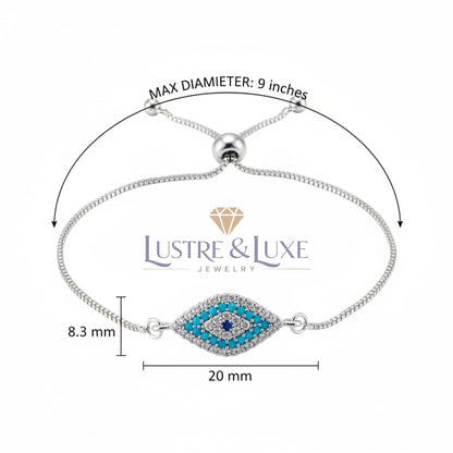 Marquise Evil Eye Adjustable Bracelet – Silver Slider Bracelet – Protection Jewelry