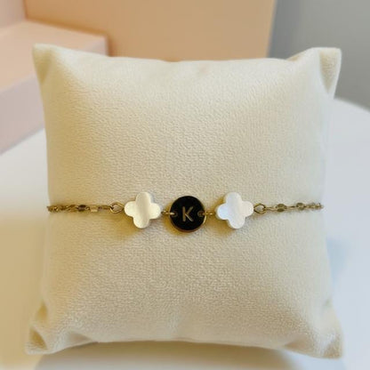 Mother of Pearl Clover Initial Bracelet, Gold Plated Stainless Steel
