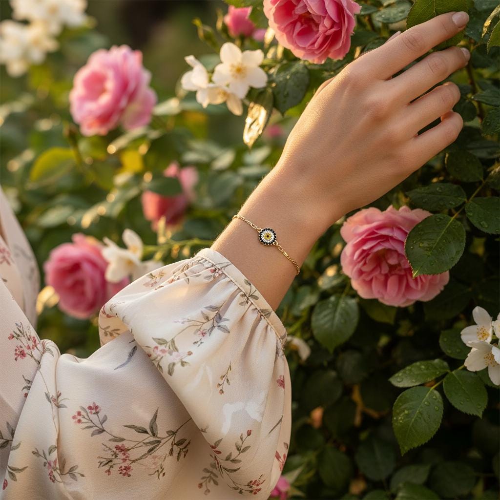 925 Sterling Silver Evil Eye Bracelet, Gold Vermeil Figaro Chain, Protection Gift for Her