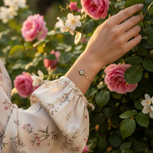 925 Sterling Silver Evil Eye Bracelet, Gold Vermeil Figaro Chain, Protection Gift for Her