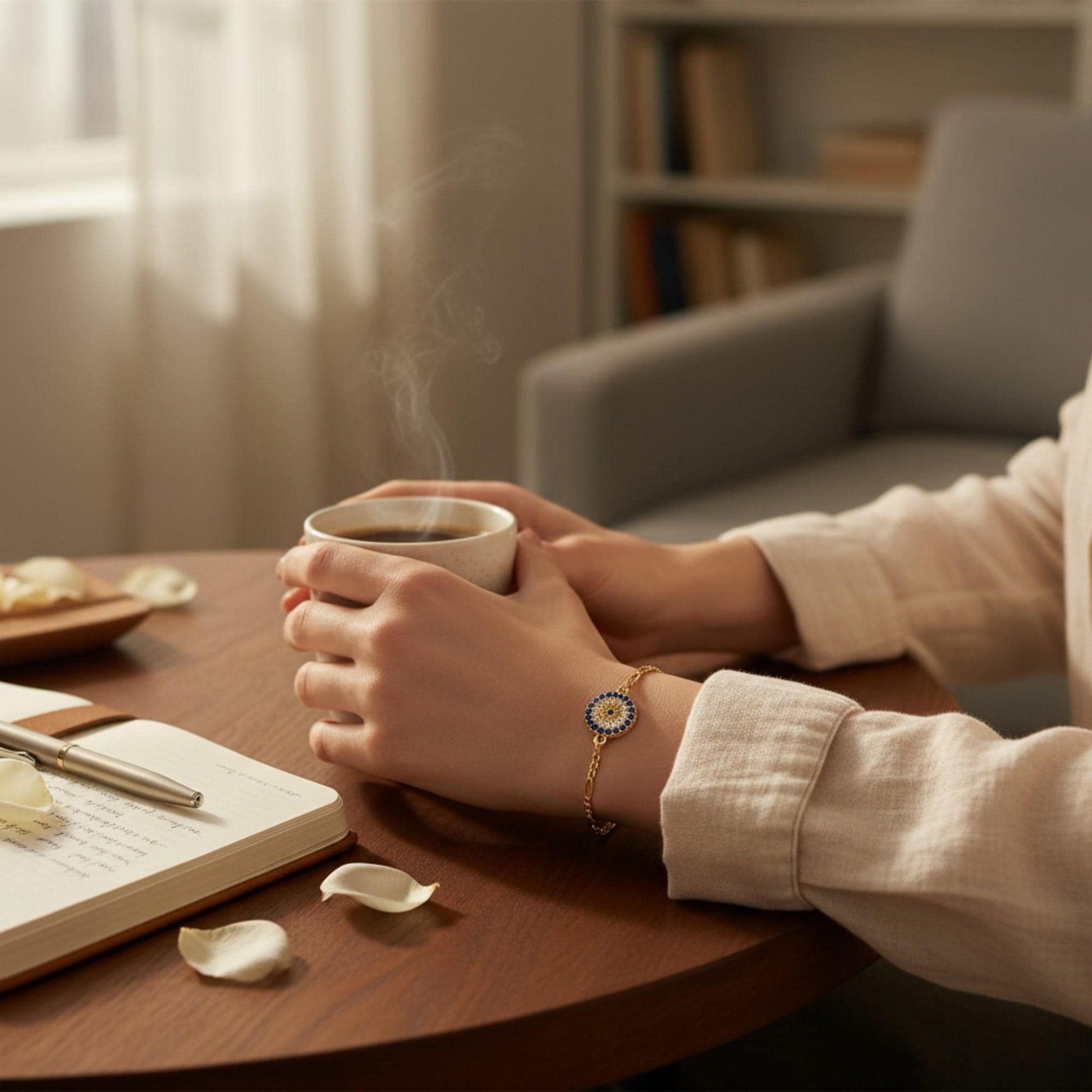 925 Sterling Silver Evil Eye Bracelet, Gold Vermeil Figaro Chain, Protection Gift for Her