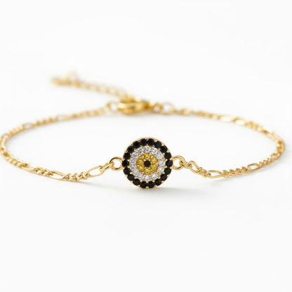 925 Sterling Silver Evil Eye Bracelet, Gold Vermeil Figaro Chain, Protection Gift for Her