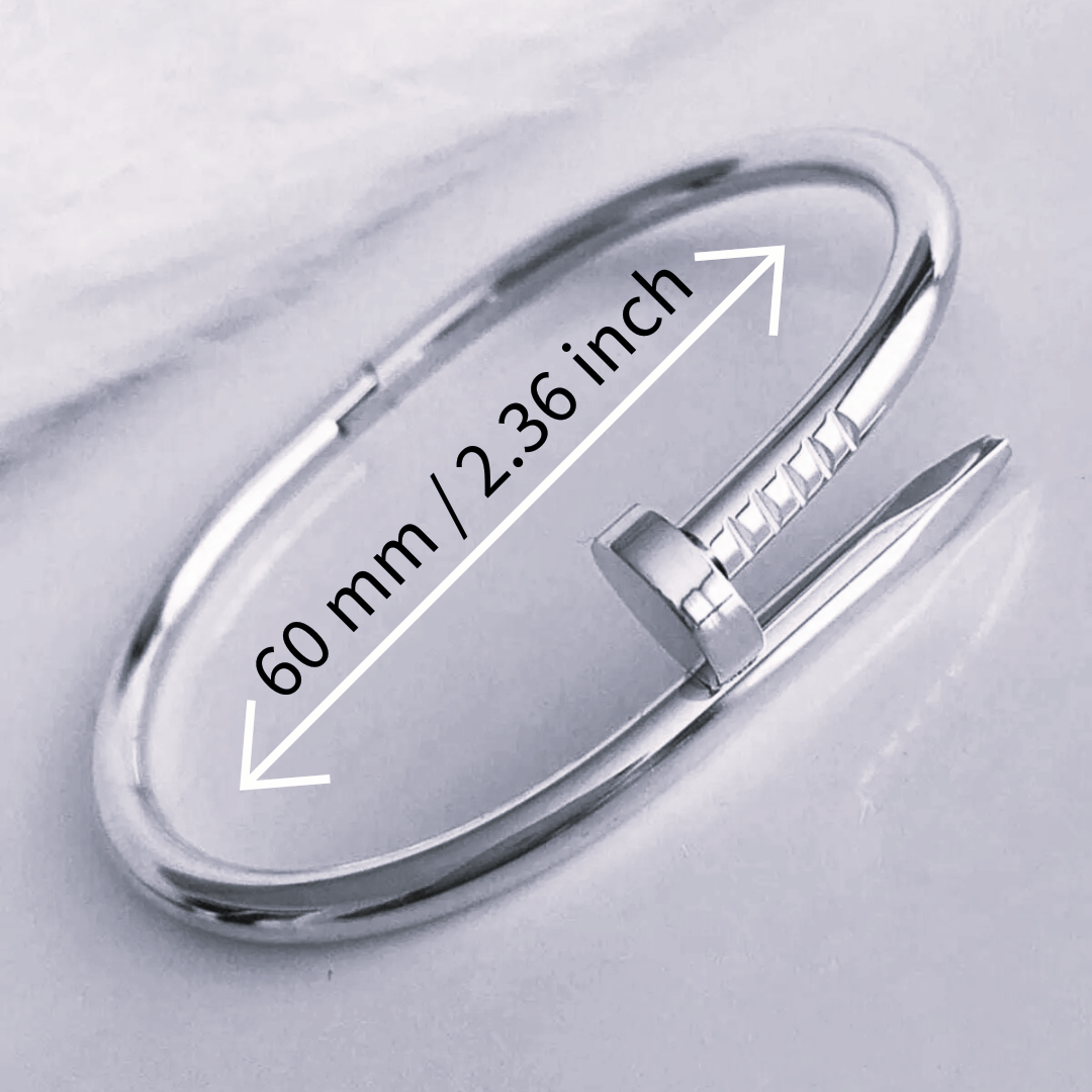 Nail Bangle Bracelet – 18K White Gold Plated, 316L Stainless Steel, Modern Minimalist Jewelry for Women