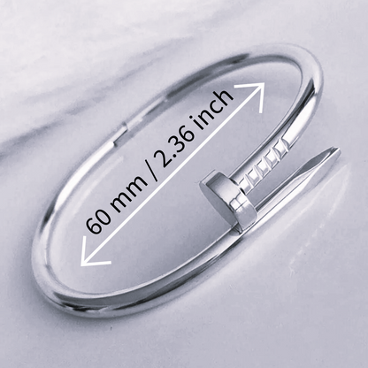 Nail Bangle Bracelet – 18K White Gold Plated, 316L Stainless Steel, Modern Minimalist Jewelry for Women