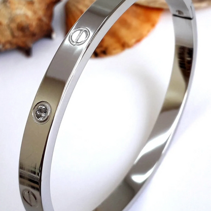 Nail Bangle Bracelet – 18K White Gold Plated, 316L Stainless Steel, Modern Minimalist Jewelry for Women