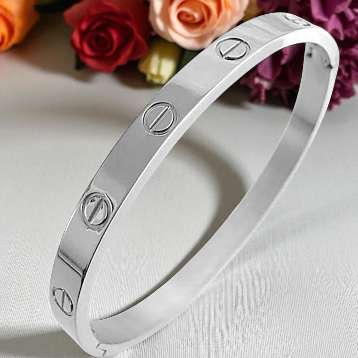 Nail Bangle Bracelet – 18K White Gold Plated, 316L Stainless Steel, Modern Minimalist Jewelry for Women