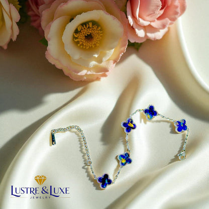 Four Leaf Clover Bracelet for Women – White Gold Plated 316L Stainless Steel, Double-Sided Mother of Pearl, Adjustable Lucky Charm Link Bracelet, Elegant Jewelry Gift for Her, Comes with gift Box.