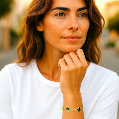 Four Leaf Clover Bracelet for Women – 18K Gold Plated 316L Stainless Steel, Double-Sided Mother of Pearl, Adjustable Lucky Charm Link Bracelet, Elegant Jewelry Gift for Her, Comes with gift Box.