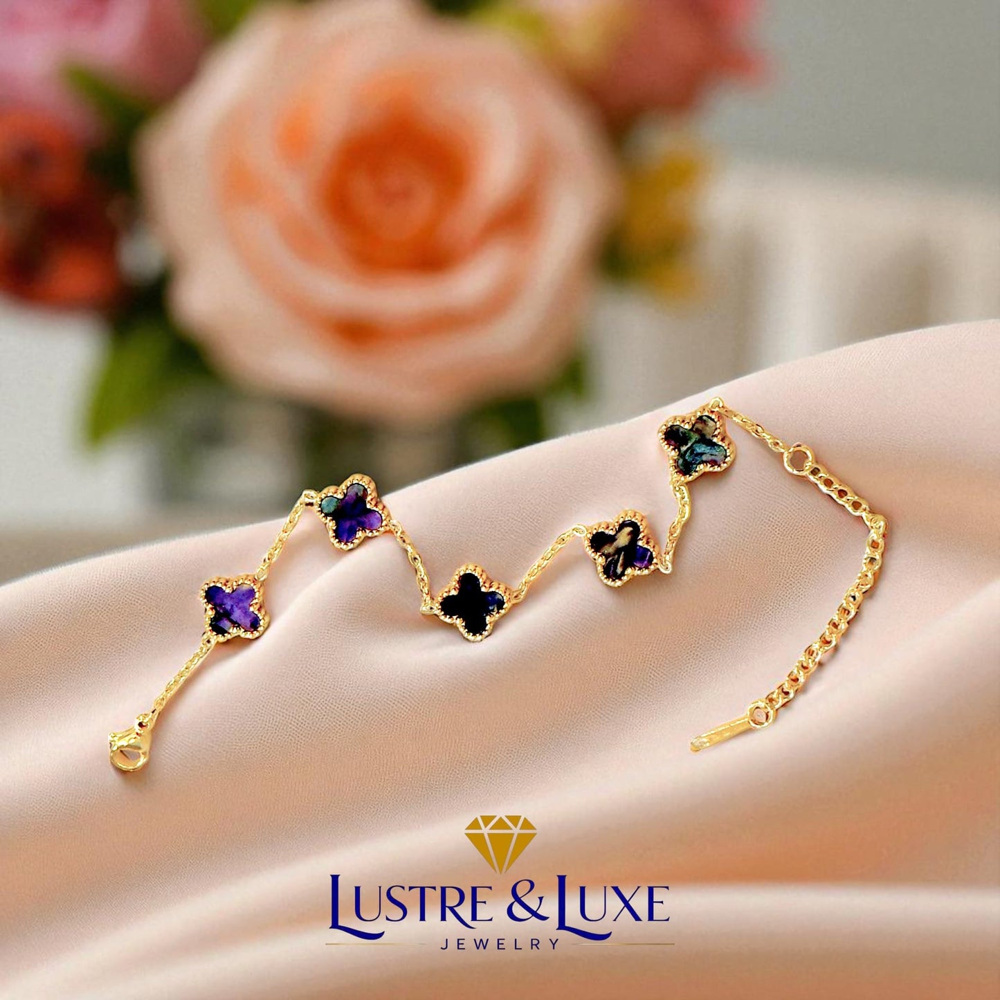 Four Leaf Clover Bracelet for Women - 18K Gold Plated 316L Stainless Steel, Double-Sided Mother of Pearl Charm, Adjustable Link Lucky Bracelet, Elegant Jewelry Gift for Her with Gift Box