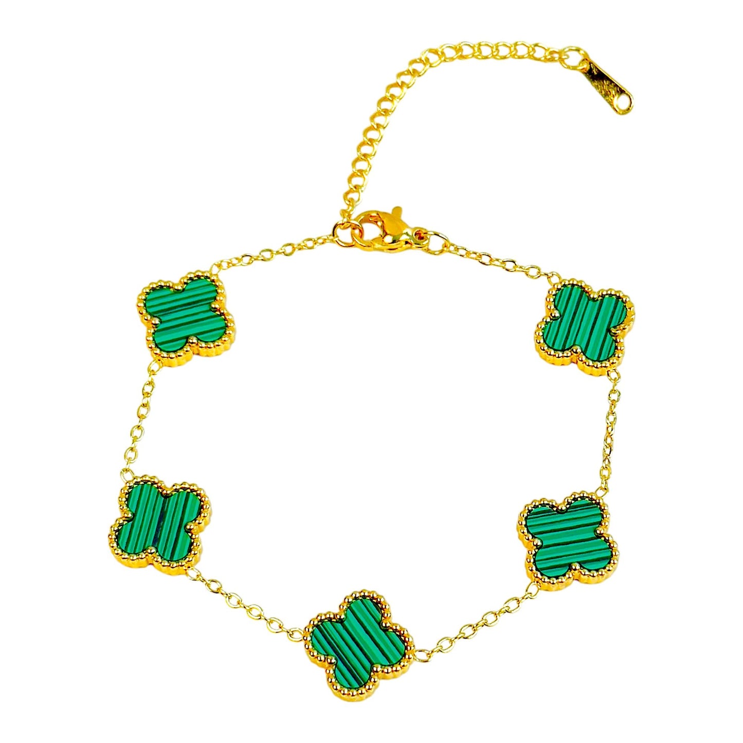 Four Leaf Clover Bracelet for Women – 18K Gold Plated 316L Stainless Steel, Double-Sided Mother of Pearl, Adjustable Lucky Charm Link Bracelet, Elegant Jewelry Gift for Her, Comes with gift Box.